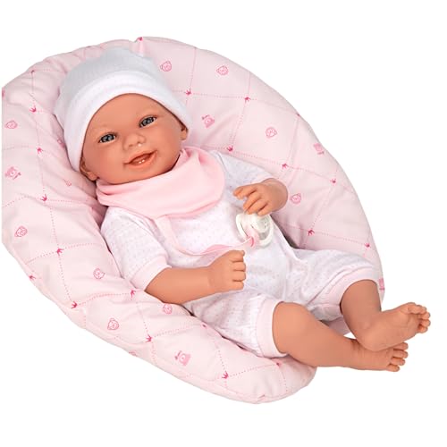 ARIAS - Muñeco Elegance Colin de Peso 4 kg, bebé Realista de 40 cm con Cuerpo Blando y extremidades de Vinyl, Ropa Rosa, Body y gorrito, Accesorios cojín y Chupete, Juguete +3 años (ARI60596)