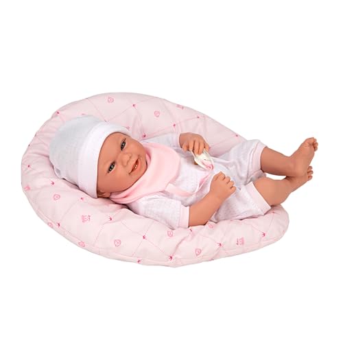 ARIAS - Muñeco Elegance Colin de Peso 4 kg, bebé Realista de 40 cm con Cuerpo Blando y extremidades de Vinyl, Ropa Rosa, Body y gorrito, Accesorios cojín y Chupete, Juguete +3 años (ARI60596)