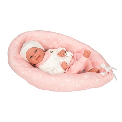 Arias - Muñeco Elegance Colin, muñeco de Peso 2.5 kg, bebé Realista de 40 cm, Pijama Blanco y Rosa, con cojín y Chupete, Cuerpo Blando y extremidades de Vinyl, niños y niñas +0 años (ARI60762)