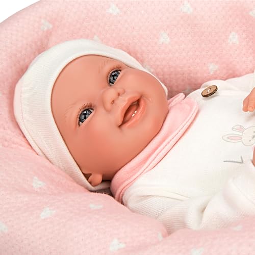 Arias - Muñeco Elegance Colin, muñeco de Peso 2.5 kg, bebé Realista de 40 cm, Pijama Blanco y Rosa, con cojín y Chupete, Cuerpo Blando y extremidades de Vinyl, niños y niñas +0 años (ARI60762)