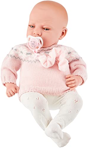 ARIAS - Muñeco Elegance Dafne de Peso 4 kg, bebé Realista de 40 cm con Cuerpo Blando y extremidades de Vinyl, ropita de Invierno de Punto, cojín y Chupete, Juguete +3 años (ARI60592)