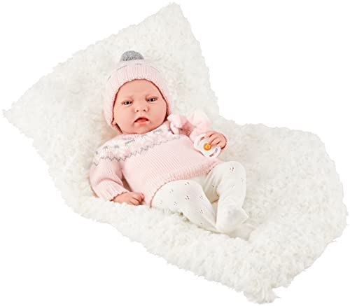 ARIAS - Muñeco Elegance Dafne de Peso 4 kg, bebé Realista de 40 cm con Cuerpo Blando y extremidades de Vinyl, ropita de Invierno de Punto, cojín y Chupete, Juguete +3 años (ARI60592)