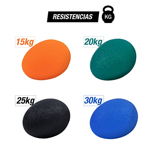 ARIBEC: Set de 4 Pelota Antiestres Adulto Mano 15-30 kg - Pelota Rehabilitacion Mano y Muñeca para Antebrazo Ejercitar - Hand Grip Ejercitador de Manos Profesional - Bola Antiestrés