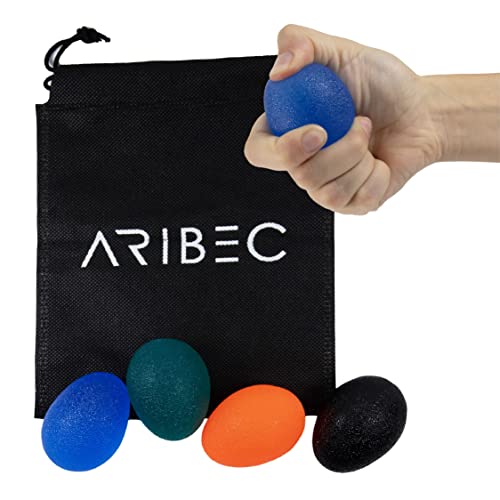 ARIBEC: Set de 4 Pelota Antiestres Adulto Mano 15-30 kg - Pelota Rehabilitacion Mano y Muñeca para Antebrazo Ejercitar - Hand Grip Ejercitador de Manos Profesional - Bola Antiestrés