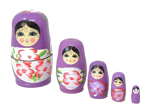 Aries boutique MUÑECAS Rusas PÚRPURAS - Muñecas Decorativas, pintadas a Mano, muñeca Matryoshka, muñecas apilables, Juego de Figuras de 5 Piezas.