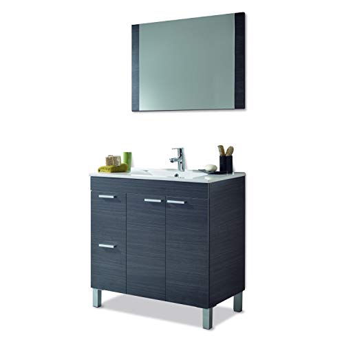 ARKITMOBEL Mueble de Baño con 2 Puertas 2 Cajones y Espejo, Modulo Baño, Modelo Aktiva, Acabado en Gris Ceniza, Medidas: 80 cm (Ancho) x 80 cm (Alto) x 45 cm (Fondo)