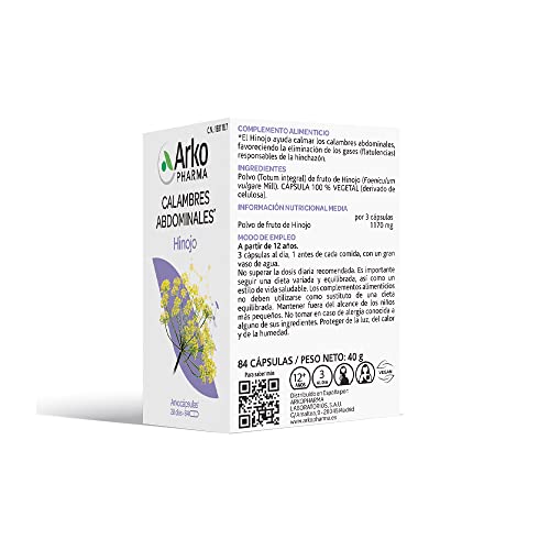 Arkopharma Arkocápsulas Hinojo 84 Cápsulas, Ayuda a Eliminar los Gases, Flatulencias, Favorece la Digestión, Distensión Abdominal, Complemento Alimenticio, 1 Unidad (Paquete de 1)