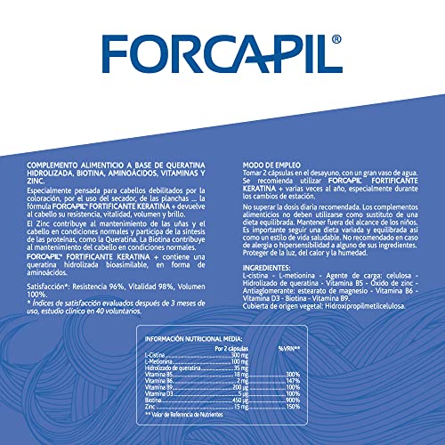 Arkopharma Forcapil Fortificante Keratina Cápsulas 3 Meses, Resistencia, Vitalidad, Volumen Y Billo, Cabello Debilitado, Biotina, Vitaminas Y Aminoácidos, Complemento Alimenticio, 180 Unidad