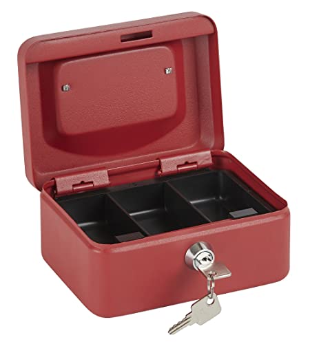 ARREGUI Elegant C9214 Caja Caudales con Llave para Contar y Transportar Dinero | Caja de Seguridad de acero con bandeja interior | Caja fuerte portatil 15 cm de ancho | Color Rojo