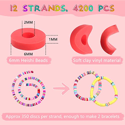 ARTESTAR Cuentas de Roscado, 4200 Heishi Beads Pulsera de 6mm de Colores, Kit Abalorios de Arcilla Polimerica de Vinilo Joyería Diy Kit para Niños Manualidades Adultos