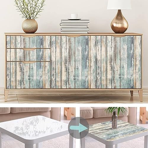 Arthome vinilo adhesivo muebles Madera Rústica, 44cmx3m Azul Papel Pintado Autoadhesivo, Contacto Papel Adhesivo Decorativo para Encimeras, Armarios, Removible Pared Vintage con Tablones Madera