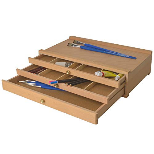 Artina Caja de Madera para Utensilios de Pintura Troyes con 3 cajones 40x10x25cm (AxAxP) - Madera de Haya