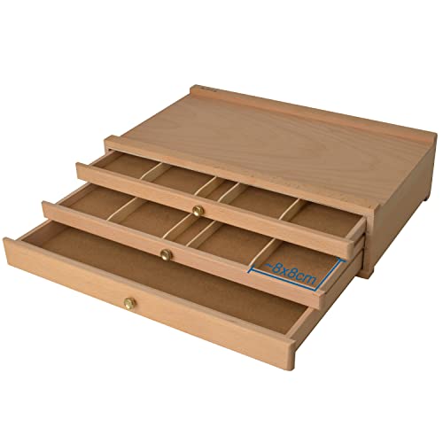 Artina Caja de Madera para Utensilios de Pintura Troyes con 3 cajones 40x10x25cm (AxAxP) - Madera de Haya