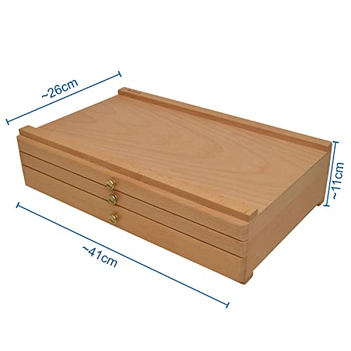 Artina Caja de Madera para Utensilios de Pintura Troyes con 3 cajones 40x10x25cm (AxAxP) - Madera de Haya