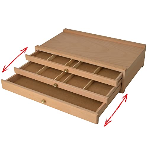 Artina Caja de Madera para Utensilios de Pintura Troyes con 3 cajones 40x10x25cm (AxAxP) - Madera de Haya