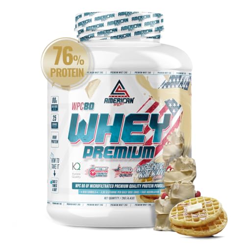 AS American Suplement | Premium Whey Protein 2 Kg | Choco Blanco con Gofres | Proteína Suero de Leche | Aumentar Masa Muscular | Alta Concentración Proteína WPC80 Pura | L-Glutamina Kyowa Quality®