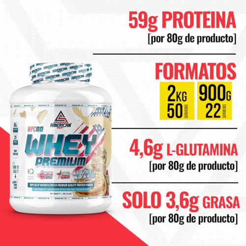 AS American Suplement | Premium Whey Protein 2 Kg | Cookies | Proteína Suero de Leche | Aumentar Masa Muscular | Alta Concentración Proteína WPC80 Pura | L-Glutamina Kyowa Quality®