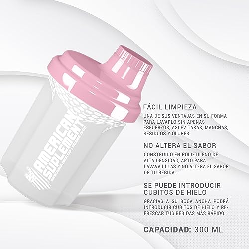 AS AMERICAN SUPLEMENT | Shaker Proteínas | Pink Lady | 300 ml | Mezclador de Proteínas a Prueba de Fugas | con Tamiz para Evitar Grumos | Vaso Mezclador para el Gimnasio | Color Rosa