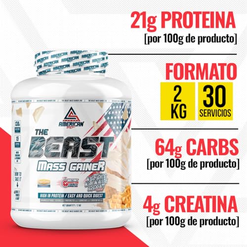 AS American Suplement | The Beast Mass Gainer | 2 kg | Bombon Rocher | Contiene Creatina Monohidrato | Ayuda a Subir de Peso | Alto en Carbohidratos y Proteínas