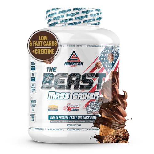 AS American Suplement | The Beast Mass Gainer | 2 kg | Bombon Rocher | Contiene Creatina Monohidrato | Ayuda a Subir de Peso | Alto en Carbohidratos y Proteínas