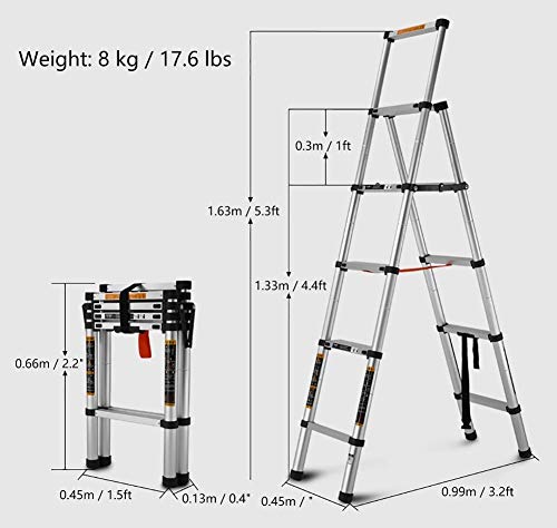 Asan Escalera de extensión telescópica de Aluminio - Escalera de extensión Multiusos con reposabrazos y pies Antideslizantes - Sugiere 330 Libras