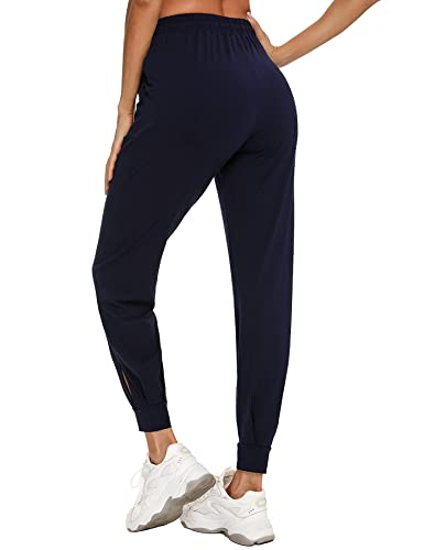 Aseniza Pantalon de Chandal Mujer 100% Algodón Pantalon Deporte Mujer Verano con Bolsilpara, Pantalones Chandal Mujer Largos para Gimnasio Deportes Correr Jogging (Azul Osuro,L)