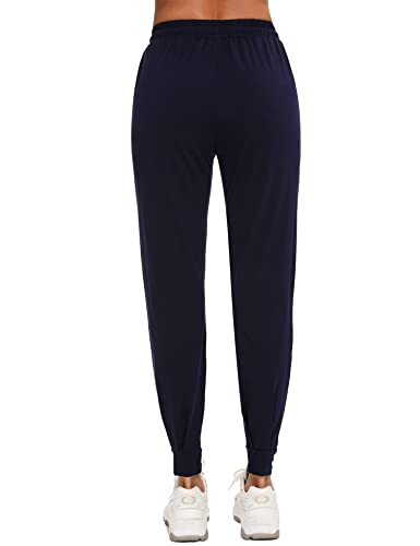 Aseniza Pantalon de Chandal Mujer 100% Algodón Pantalon Deporte Mujer Verano con Bolsilpara, Pantalones Chandal Mujer Largos para Gimnasio Deportes Correr Jogging (Azul Osuro,L)