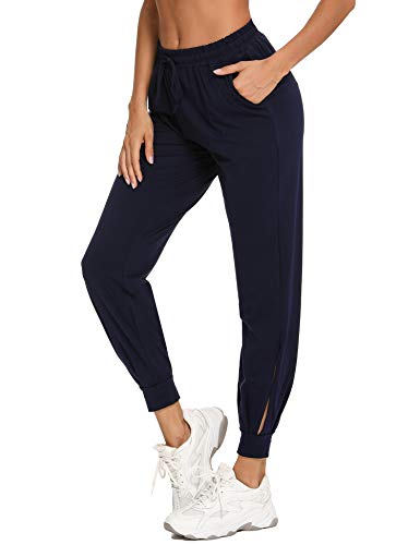 Aseniza Pantalon de Chandal Mujer 100% Algodón Pantalon Deporte Mujer Verano con Bolsilpara, Pantalones Chandal Mujer Largos para Gimnasio Deportes Correr Jogging (Azul Osuro,L)