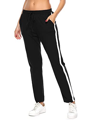 Aseniza Pantalon de Chandal Mujer 100% Algodón Pantalon Deporte Mujer Verano con Bolsilpara, Pantalones Chandal Mujer Largos para Gimnasio Deportes Correr Jogging (Negro,M