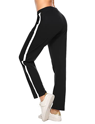 Aseniza Pantalon de Chandal Mujer 100% Algodón Pantalon Deporte Mujer Verano con Bolsilpara, Pantalones Chandal Mujer Largos para Gimnasio Deportes Correr Jogging (Negro,M