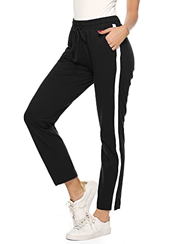 Aseniza Pantalon de Chandal Mujer 100% Algodón Pantalon Deporte Mujer Verano con Bolsilpara, Pantalones Chandal Mujer Largos para Gimnasio Deportes Correr Jogging (Negro,M