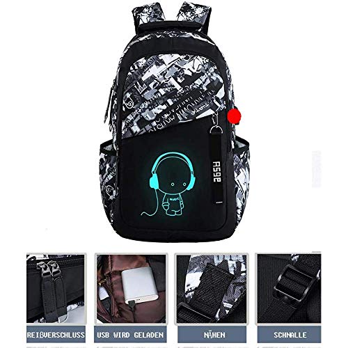 Asge Mochila escolar de tela Oxford para niños Mochila escolar Mochila de impresión Mochila juvenil Mochila reflectante al aire libre - Talla única