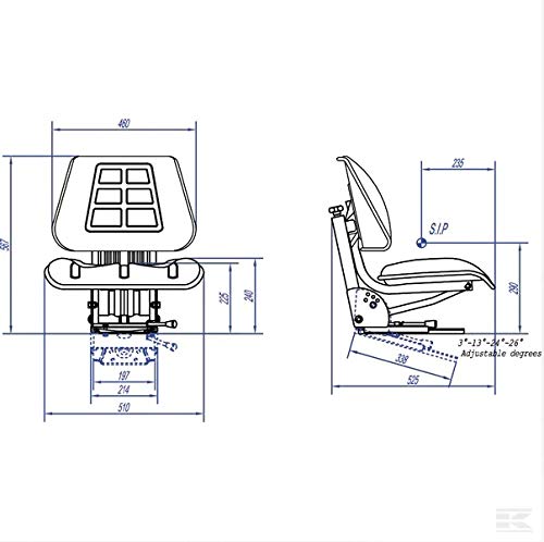 Asiento para tractor de PVC, suspensión mecánica, 580 x 490 mm, GOPART