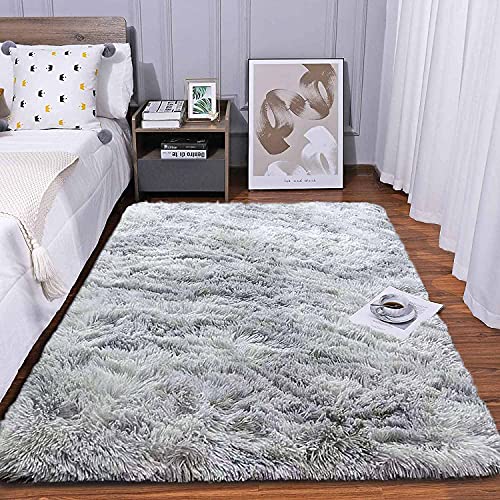 ASIinnsy Alfombra Salón Pelo Largo Shaggy Alfombras de Habitacion Modernas Grandes Gris Alfombra Antideslizante Suave para Dormitorio Comedor Alfombra de Felpa (160 x 230 cm, Gris Blanco)