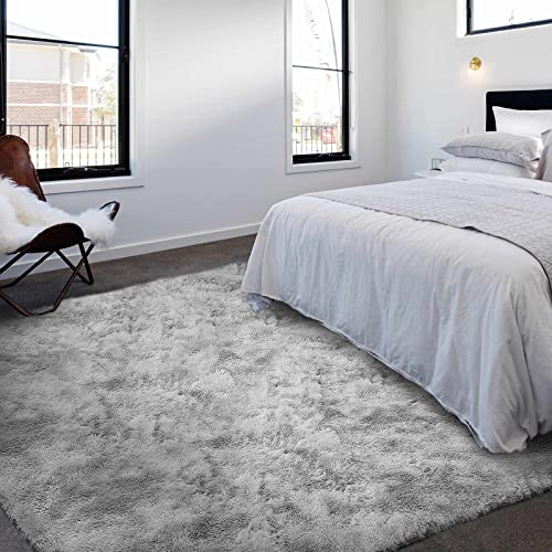 ASIinnsy Alfombra Salón Pelo Largo Shaggy Alfombras de Habitacion Modernas Grandes Gris Alfombra Antideslizante Suave para Dormitorio Comedor Alfombra de Felpa (160 x 230 cm, Gris Blanco)