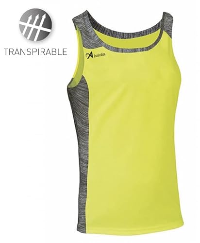 ASIOKA 55/13 Camiseta Deportiva Tirantes Hombre, Camiseta de Running para Hombre, Camiseta técnica de Tirantes, Color Amarillo Fluor, S