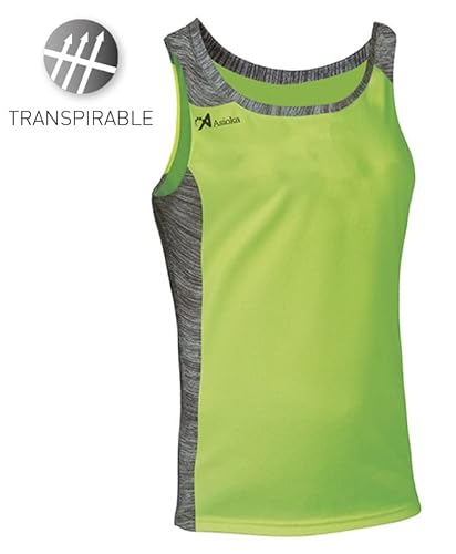 ASIOKA - Camiseta Deportiva Tirantes Hombre - Camiseta de Running para Hombre - Camiseta técnica de Tirantes - Color Verde Fluor, XL, Elba