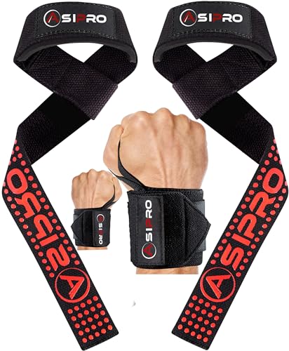 ASIPRO Correas Levantamiento de Pesas + Muñequeras Gym Hombre y Mujer, Muñequeras Crossfit Para Cross Training & Weight Lifting Straps Gym Para Halterofilia, Peso Muerto y Powerlifting