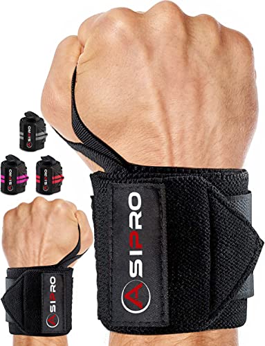 ASIPRO Muñequeras Gym Hombre y Mujer Soporte de Muñeca con Agarre Pulgar Wrist Wraps Gym Muñequeras para Cross Training, Musculación, Gimnasio, Boxeo, Calistenia Muñequeras Powerlifting (Negro)