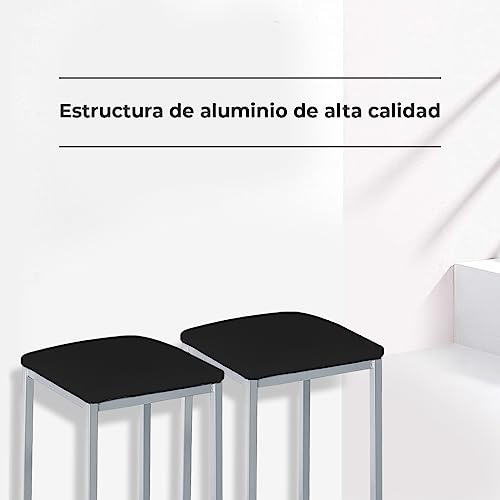 ASTIMESA - Taburetes de Cocina tapizado - Estructura sólida y Firme - Estructura Color Aluminio y Asiento en Polipiel - Color del Asiento: Negro. Contenido: 2 Unidades. Medidas: 35 x 35 x 45 cm