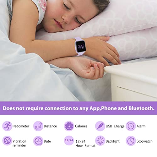 aswan watch Reloj Digital para niñas y niños con Podómetro,Distancia y Calorías sin APPs ni Móvil,cronómetro, Calendario, Despertador y luz-Reloj Infantil Deportivo con Correa de Silicona