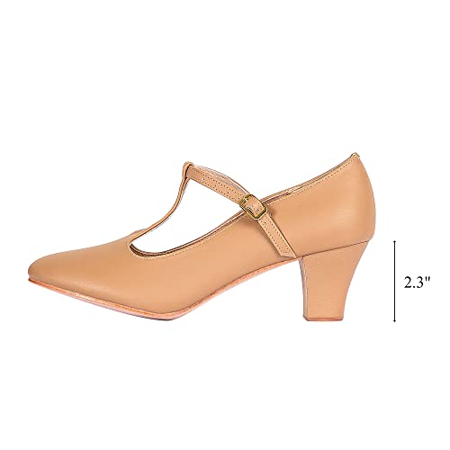 Asyusyu Zapatos de personajes para mujer, con correa en T, puntera cerrada, para salsa, tango, danza, zapatos de baile para estudiantes, Brown, 38 EU