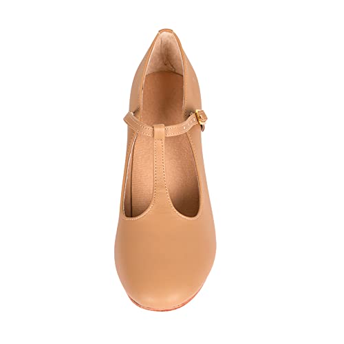 Asyusyu Zapatos de personajes para mujer, con correa en T, puntera cerrada, para salsa, tango, danza, zapatos de baile para estudiantes, Brown, 38 EU