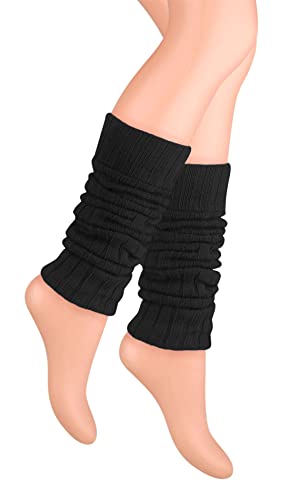 ATEENA Calentadores Largas de Punto de Lana Para Mujeres y Niñas, Puños de Tobillo, Calcetines Altos Hasta la Rodilla sin Pies, Circunferencia Máx de Pantorrillas 40cm, de largo 60cm, Negro