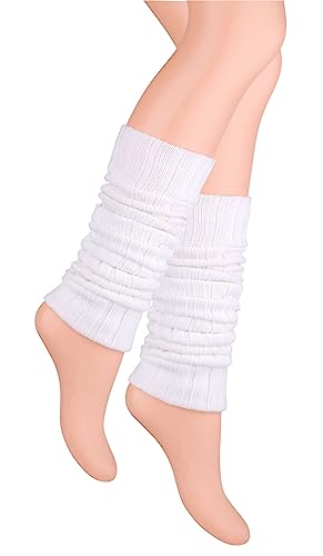 Ateena Calentadores Largas de Punto de Lana Para Mujeres y Niñas, Puños de Tobillo, Calcetines Altos Hasta la Rodilla sin Pies, Circunferencia Máx de Pantorrillas 40cm, de largo 60cm, Blanco