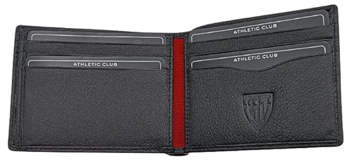 Athletic Club Bilbao Billetera de Piel de Vacuno, Producto Oficial, Color Negro con Detalles en Rojo