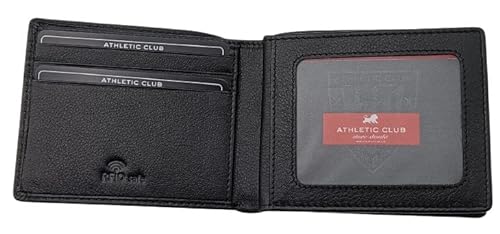 Athletic Club Bilbao Billetera de Piel de Vacuno, Producto Oficial, Color Negro con Detalles en Rojo