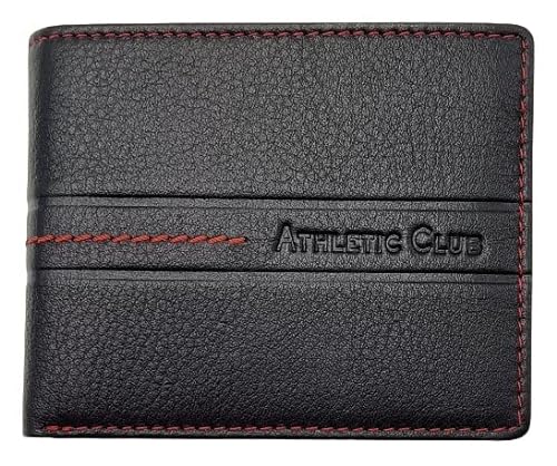 Athletic Club Bilbao Billetera de Piel de Vacuno, Producto Oficial, Color Negro con Detalles en Rojo