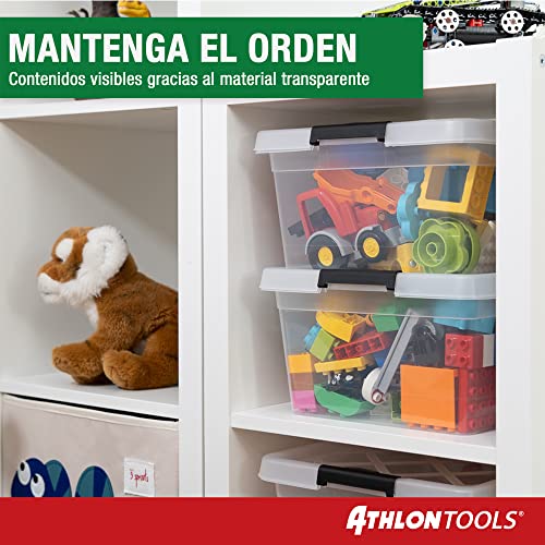 ATHLON TOOLS 4 cajas de almacenamiento de 12.5 L con tapa, aptas para alimentos, clips de cierre, caja de plástico 100% transparente, cajas de ropa apilables