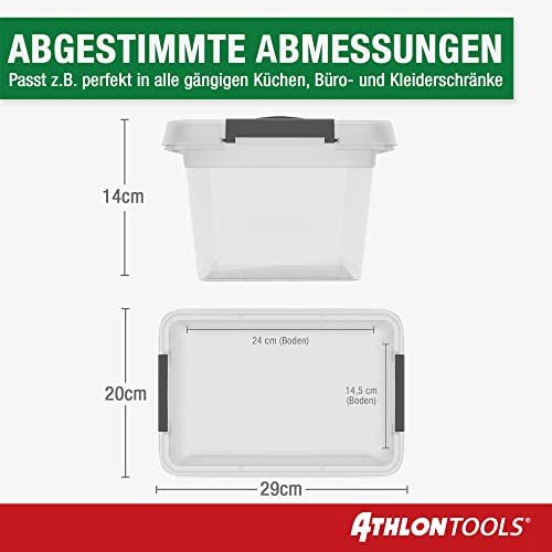 ATHLON TOOLS 6 cajas de almacenamiento de 5 L con tapa, aptas para alimentos, clips de cierre, caja de plástico 100% transparente, cajas de ropa apilables